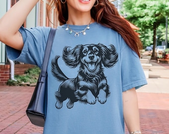 Long Haired Dachshund Shirt, Comfort Colors Wiener Dog Graphic Tee, Cute Doxie T-Shirt, Sausage Dog Shirt