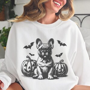 French Bulldog Halloween Sweatshirt, Retro Frenchie Halloween Sweatshirt, Frenchie Mama Crewneck Sweater, Frenchie Mom Gift, Dog Lover Gift