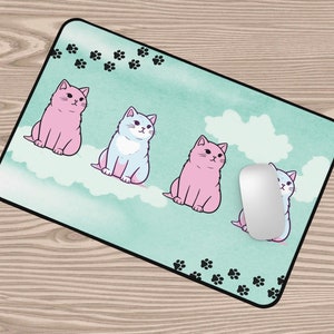 Kawaii Cloud Cat Desk Mat, Aesthetic Gaming Mouse Pad, Cute Kids Desk Decor Keyboard Mat, Anime Mousepad, Large Mouse Pad, Gifts for Gamers
