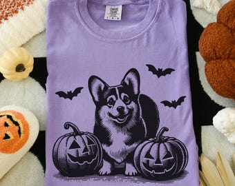 Corgi Halloween Shirt, Corgi Dog Lover Shirt, Corgi Mom Gift, Thanksgiving Holiday Tee, Comfort Colors Spooky Season, Corgi Pumpkin Shirt