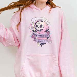 Pink Pastel Hooded Sweatshirt, Creepy Cute Harajuku Halloween Hoodie, Oversized Pastel Goth Clothing, Kawaii Witchy Halloween Sweatshirt