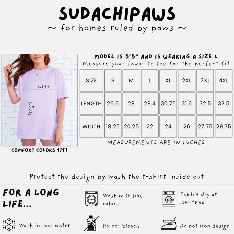 Comfort Colors t-shirt size chart
