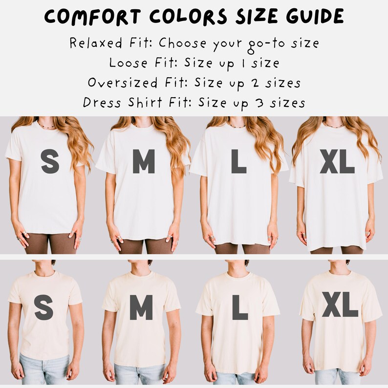 Comfort Colors t-shirt size guide