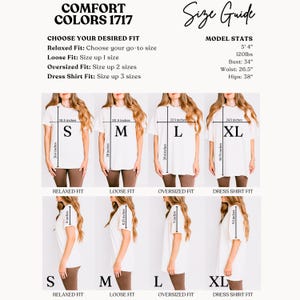 A size guide for Comfort Colors 1717 shirts.