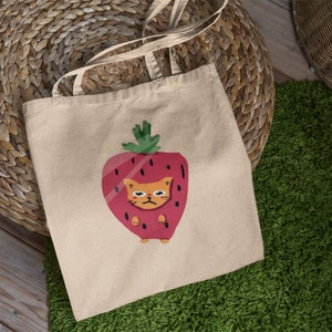 Strawberry Kitty-draagtas, kattenliefhebber cadeau, schattige kat cadeau, Crazy Cat Lady, cadeaus kat moeder, grappige kattencadeaus, schooltas, kerstcadeau