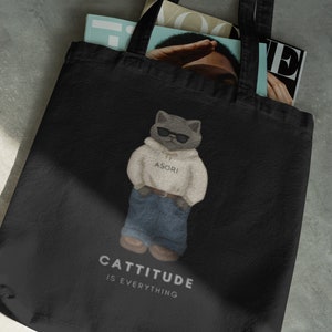 Cattitude ist alles: Umweltfreundliche Grumpy Cat Tragetasche - Perfekt für Studenten, Jugendliche, Katzentasche, Geburtstag, Schwester, Mutter, Freund