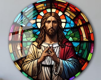 Jesus Christ Stained Glass Design Wall Painting Art Decor Gift, Religious Glass Wall Art Jesus of Nazareth, Stain Glass Wall Hangings Panel