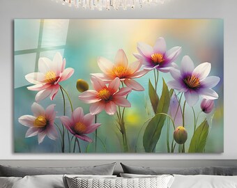 Tempered Glass Wall Art | Floral Wall Decor | Panoramic Wall Art | Abstract Wall Decor | Housewarming Gifts | Home Decor | Gifts For Her