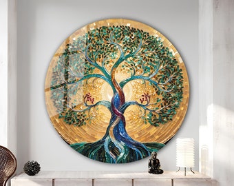 Tree of Life Stained Glass Wall Painting -Home&Office Wall Art Decor Round Wall Hangings-Stain Glass Art Deco Panel Uv Printing-Stepmom Gift