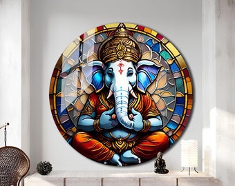 Tempered Glass Wall Art Ganesh Wall Art Round Ganesha Wall Decor Large Wall Art Housewarming Gift Home Decor Wall Decor for Living Room