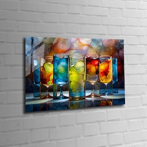 Gehärtetes Glas Wandkunst, Cocktails Glas Wandkunst, HD-Digitaldruck auf Glas Poster Wandbehang, auffällige moderne Wanddekoration