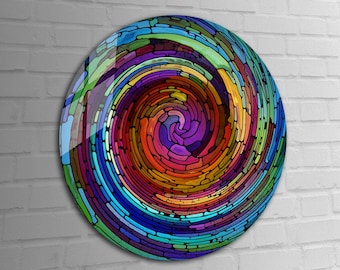 Tempered Glass Wall Art-Stained Round Wall Art Gift-Circle Wall Art-Tempered Glass Art-Glass Wall Decor-Abstract Glass Art-Round Wall Decor