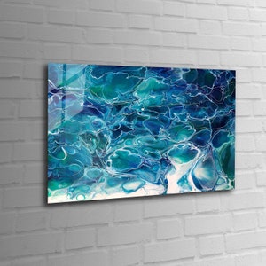 Glass Wall Art Ocean Tempered Glass Art Sea Wave Wall Hanging Blue Water Decor Large Wall Art