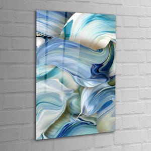 Blue Abstract Marble Tempered Glass Wall Art, Blue Marble Oil Glass Wall Decor, Abstract Marble Glass Wall Hanging, Ready to Hang