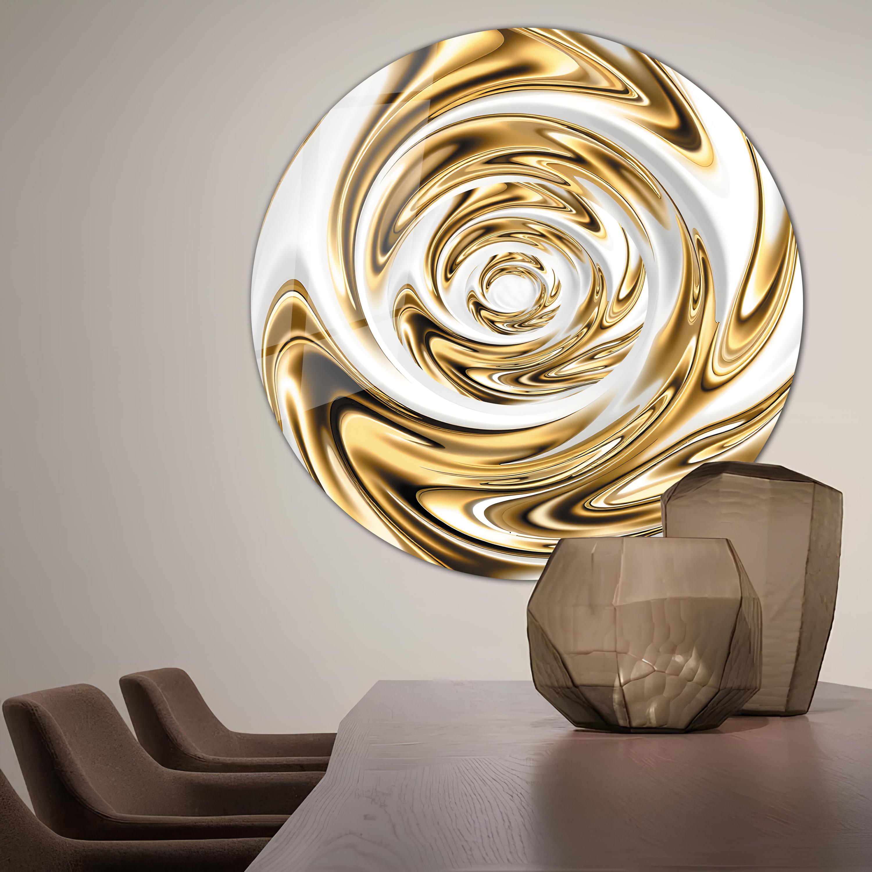 Gold and White Marble Round Glass Wall Art, Modern Luxury Wall Decor ...
