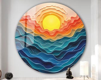 Sunset Tempered Glass Wall Art-Stained Round Wall Art-Circle Wall Art-Tempered Glass-Glass Wall Decor-Abstract Glass Art-Round Wall Decor