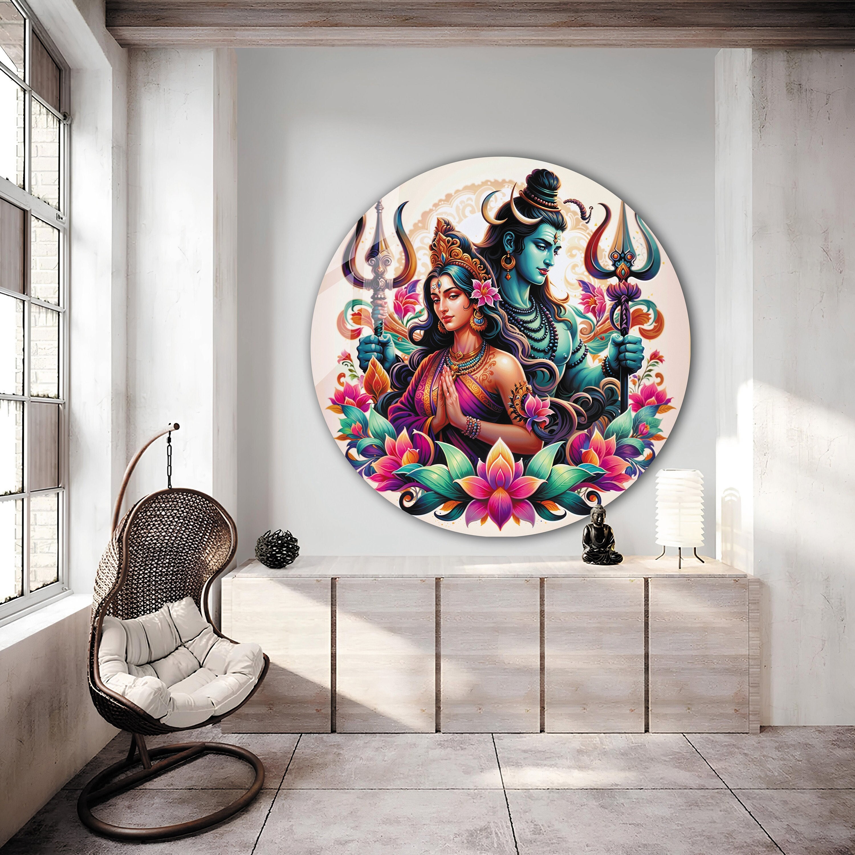 Tempered Glass Wall Art | Hindu Shiva Parvathi Wall Art | Hindu