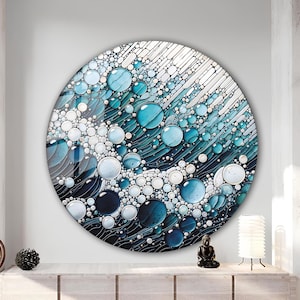 Tempered Glass Wall Art-Round Wall Art Gift-Circle Wall Art-Tempered Glass Art-Glass Wall Decor-Sea Waves wall art-Wave Bubble Wall Art