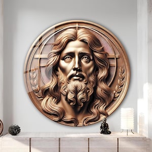 Copper Look Jesus Tempered Glass Wall Art, Christ Wall Art, Jesus of Nazareth, Stained Glass Art, Glass Printing Wall Art Decor, Religious