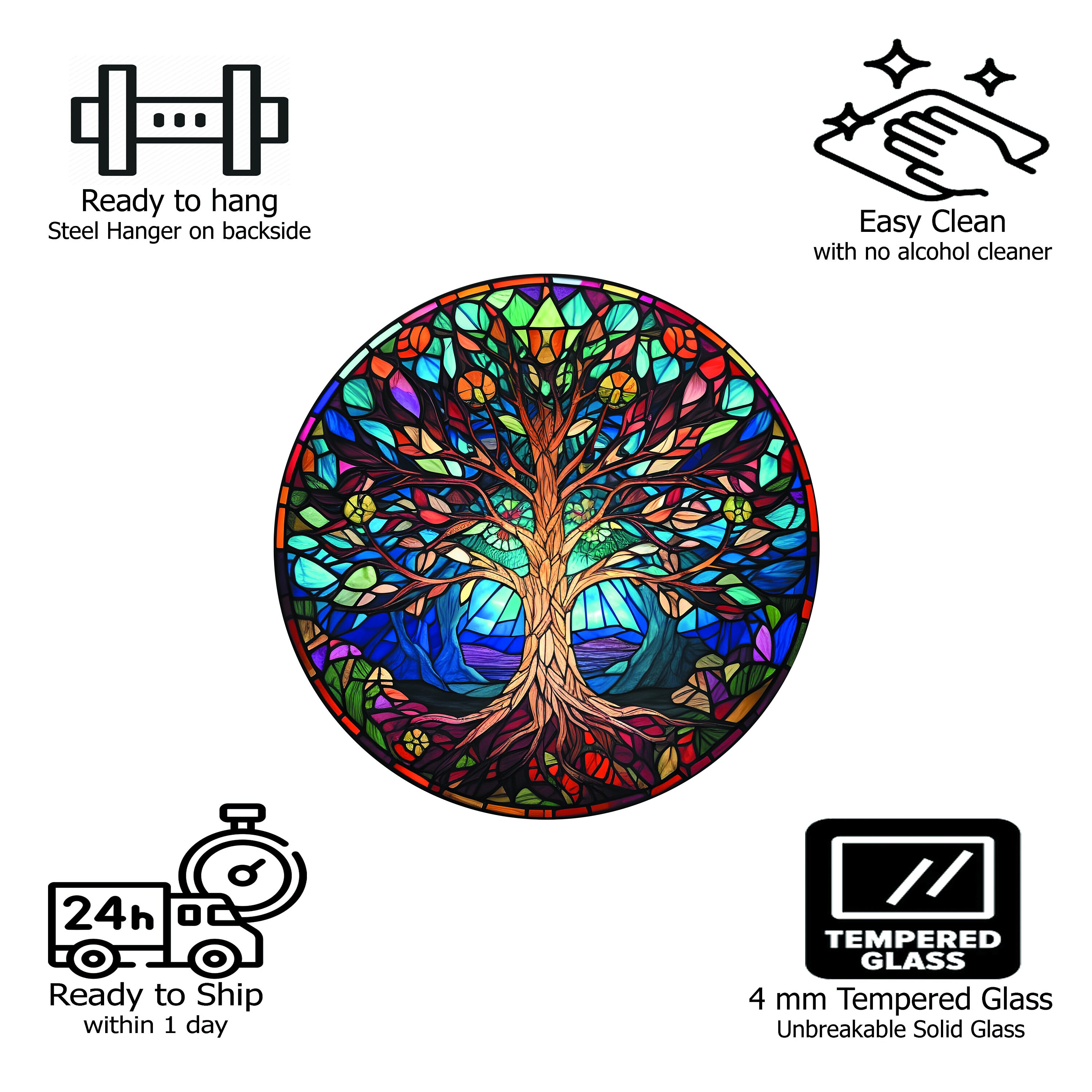 Tree of Life Stained Glass Wall Painting home&office Wall Art Decor ...