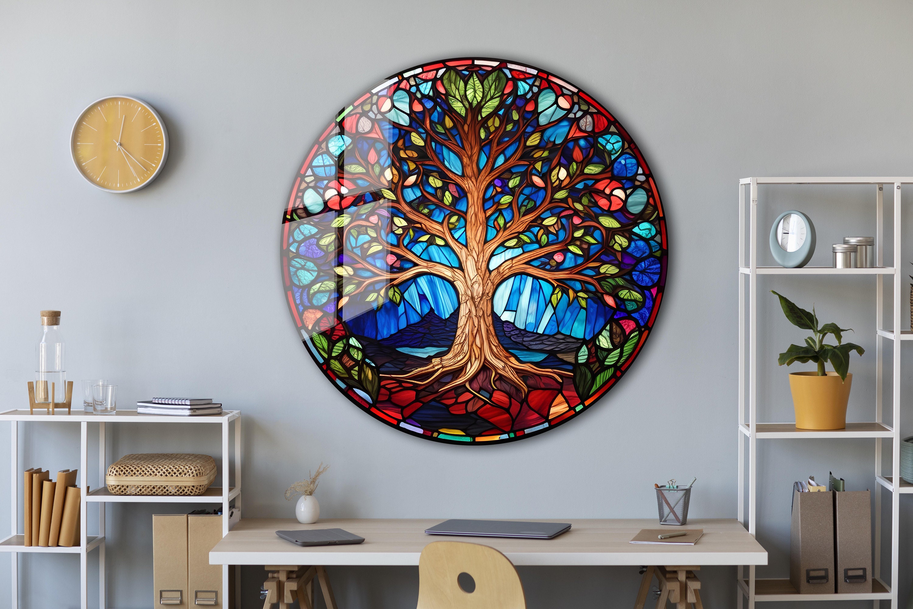 Tree of Life Stained Glass Wall Painting -home&office Wall Art Decor ...