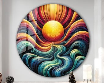 Sunset Tempered Glass Wall Art-Stained Round Wall Art-Circle Wall Art-Tempered Glass-Glass Wall Decor-Abstract Glass Art-Round Wall Decor