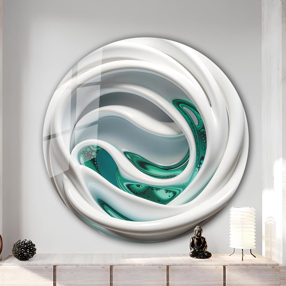 Green and White Marble Round Glass Wall Art, Modern Luxury Wall Decor ...