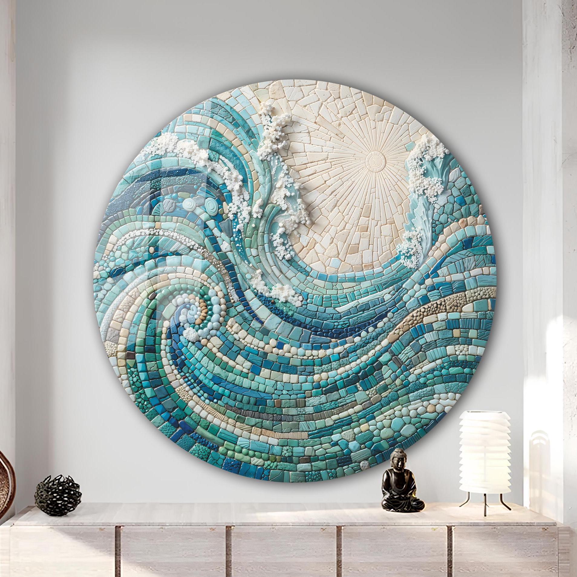 Tempered Glass Wall Art-Round Wall Art Gift-Circle Wall Art-Tempered Glass Art-Glass Wall Decor-Sea Waves wall art-wave vortex Wall Art