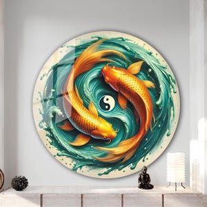 Koi Fish Wall Art, Tempered Glass Wall Art, Glass Printing, Koi Fish Wall Decor Glass Large Wall Art, Ying Yang Wall Art, Japanese Koi Fish