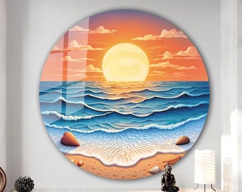 Sunset Tempered Glass Wall Art-Stained Round Wall Art-Circle Wall Art-Tempered Glass-Glass Wall Decor-Abstract Glass Art-Round Wall Decor