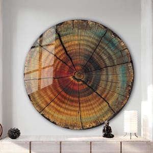 Rustic Look Tree Rings Wall Art, Tempered Glass Wall Art, Circle Wall Art, Tempered Glass Art, Abstract Tree Glass Art, Round Wall Decor