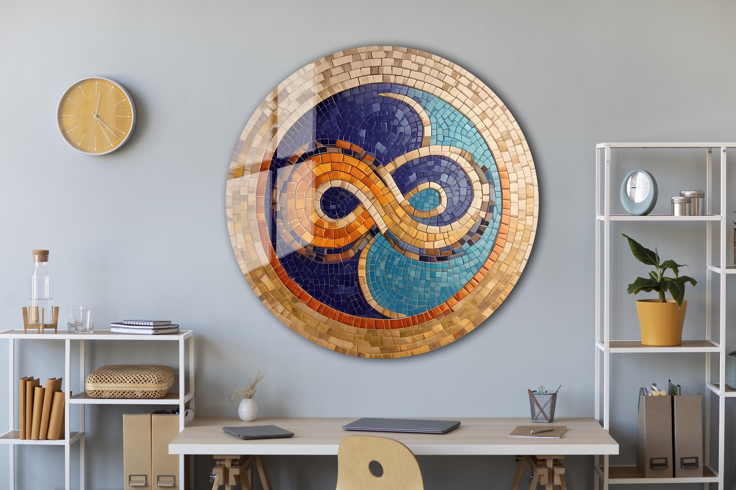 Infinity Symbol Glass Wall Art-round Ancient Mosaic-modern Art-round ...