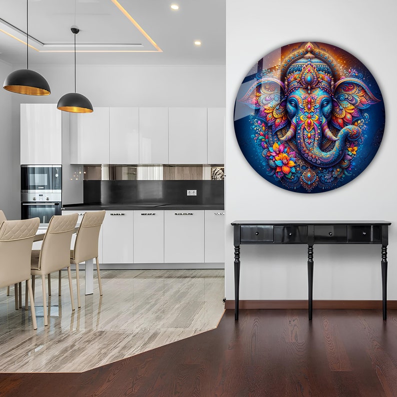 Tempered Glass Wall Art Ganesh Wall Art Round Ganesha Wall Decor Large