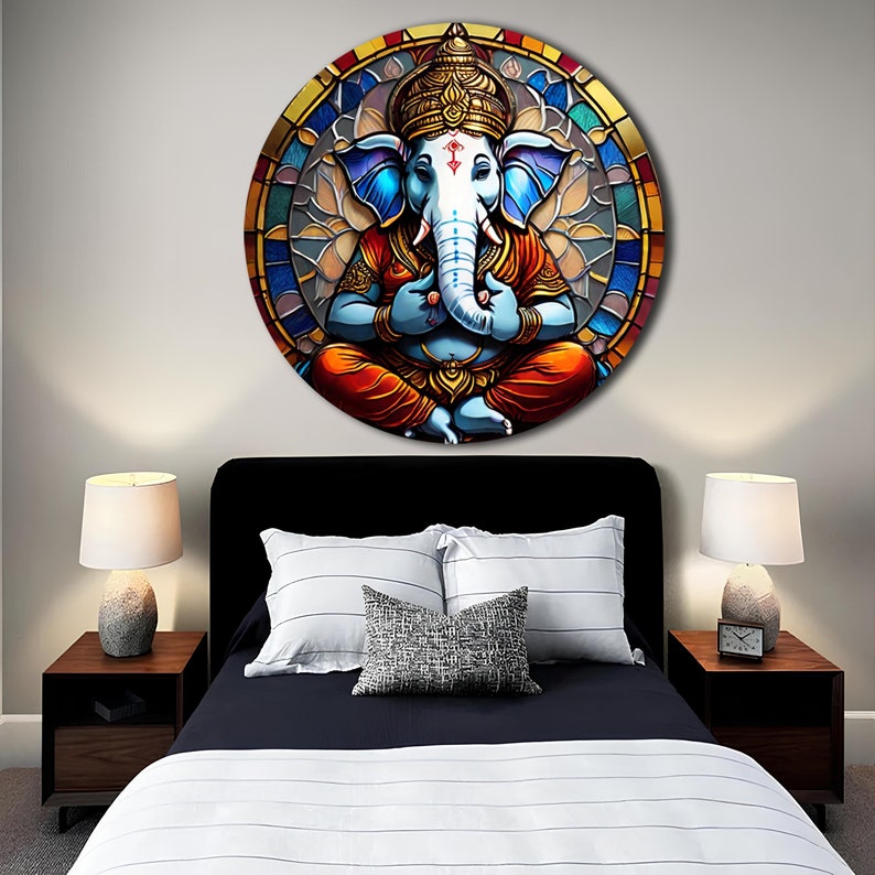 Tempered Glass Wall Art Ganesh Wall Art Round Ganesha Wall - Etsy Australia