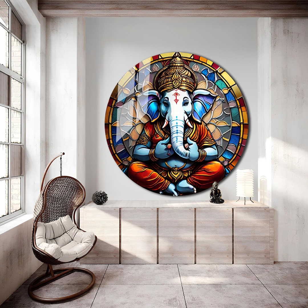 Tempered Glass Wall Art Ganesh Wall Art Round Ganesha Wall Decor Large ...