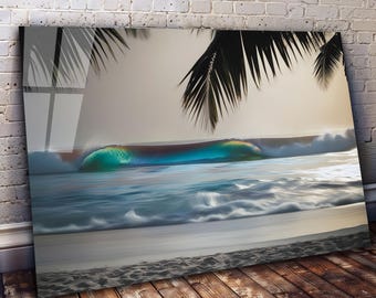 Tempered Glass Wall Art-Panoramic Wall Art-Glass Printing-Extra Large Wall Art-Mega Size Panoramic Print-Calm Beach Wall Art-Tropical Beach