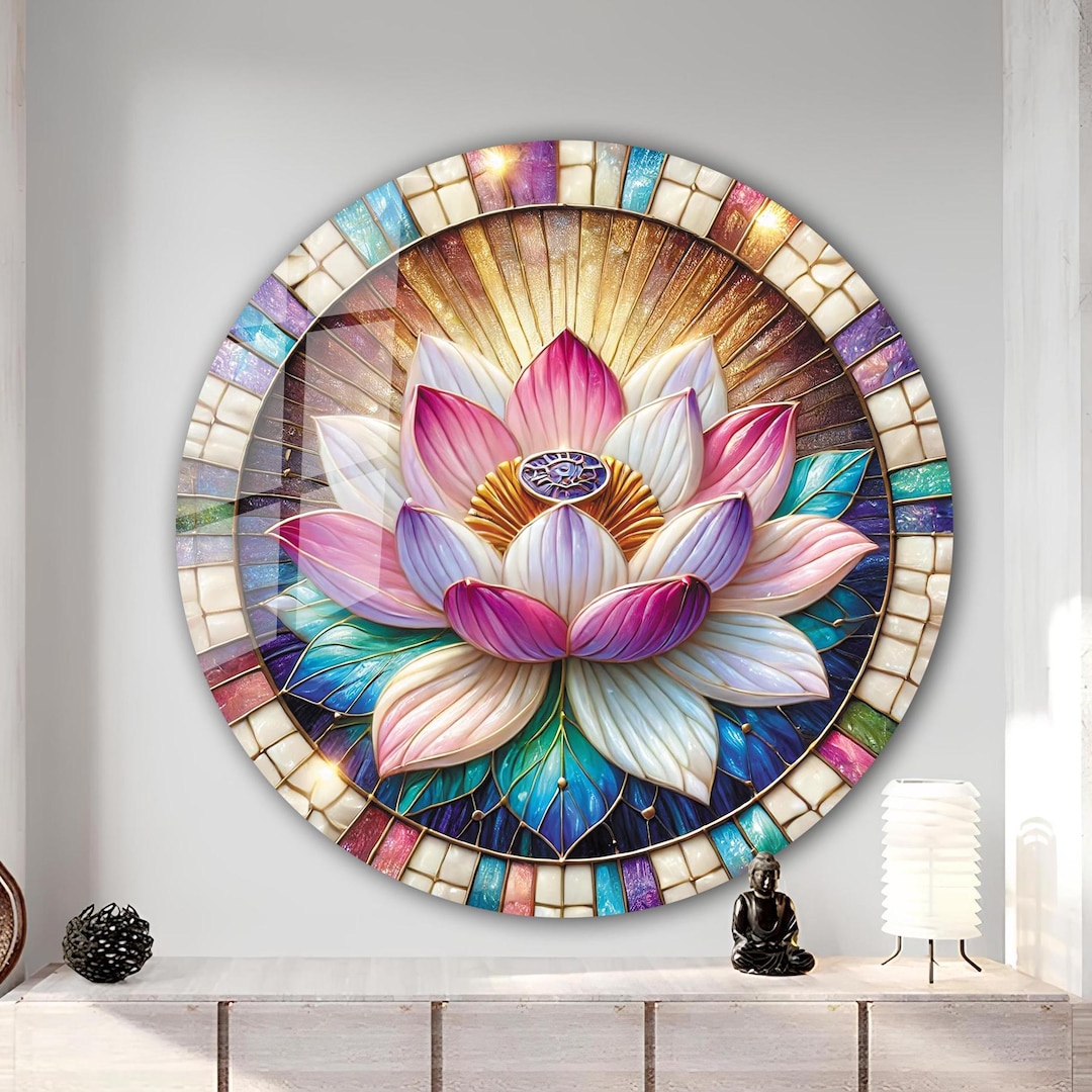 Lotus Tempered Glass Wall Art | Lotus Stained Wall Decor | Wall ...