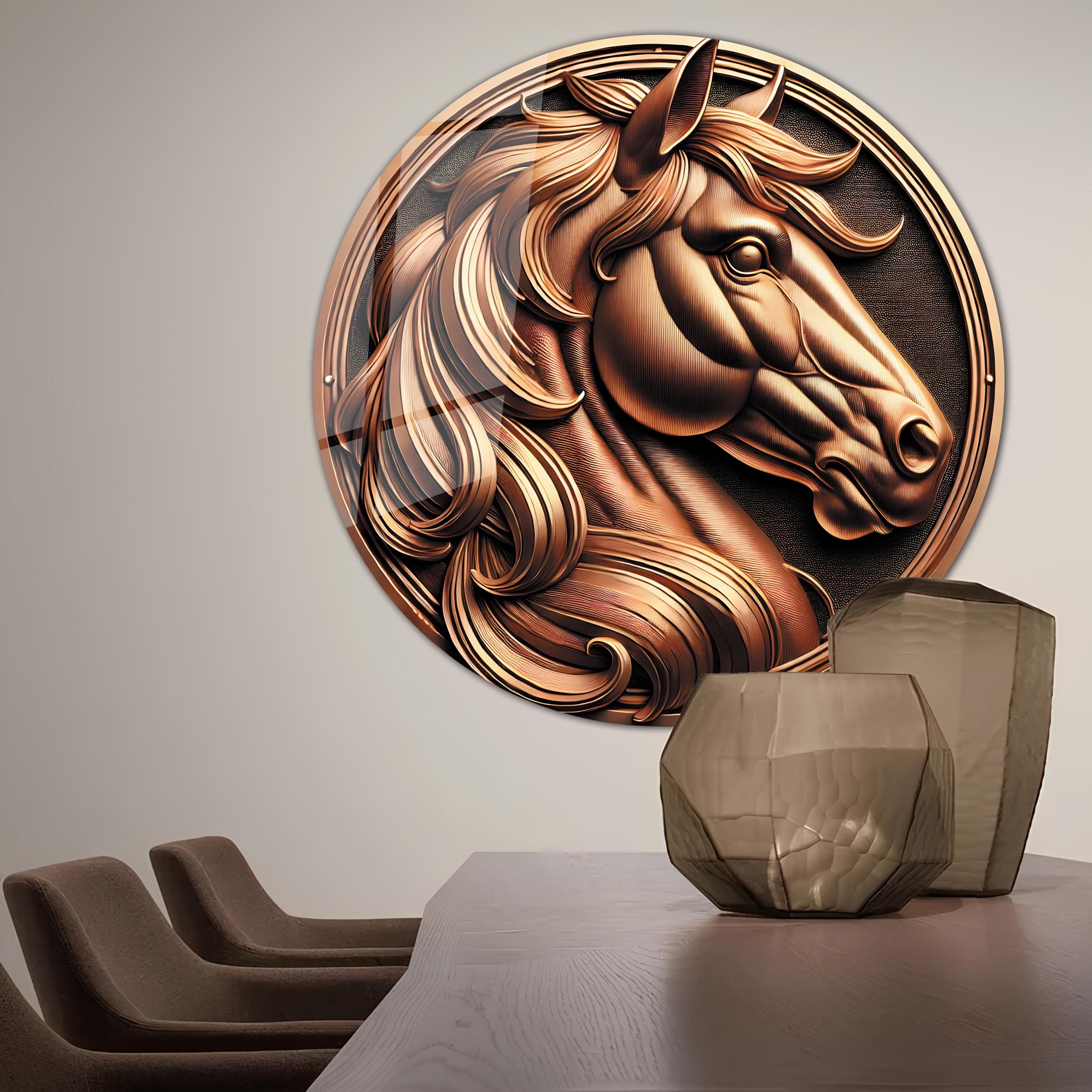 銅風馬壁アート、ガラス壁アート、馬アート、リビングルーム壁アート