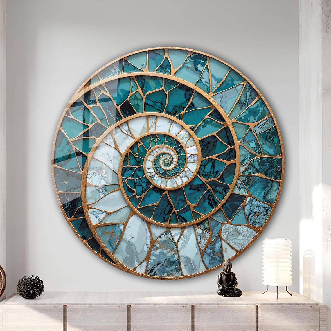 Curated visual reference: Decorative Glass Wall Art Reference: Round Glass Wall Art Spiral Mosaic Glass Art Blue Green