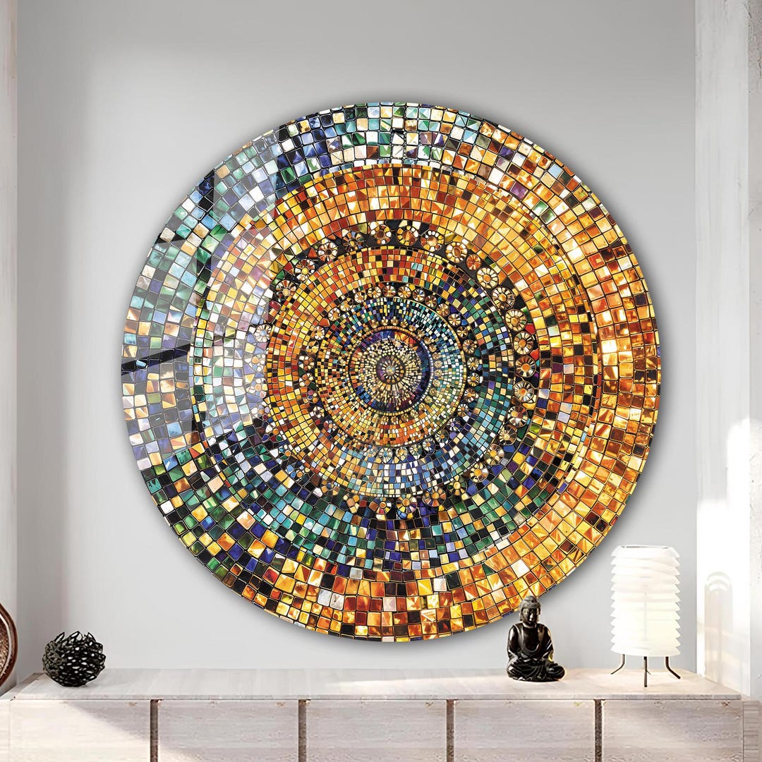 Tempered Glass Wall Art-stained Round Wall Art Gift-circle Wall Art ...