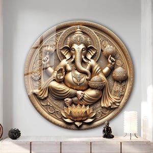 Gold Ganesh Wall Art-Tempered Glass Wall Art-Large Wall Art-Ganesh Wall Printing-Hindu Wall Art-Indian Wall Art-Ganesh Wall Decor