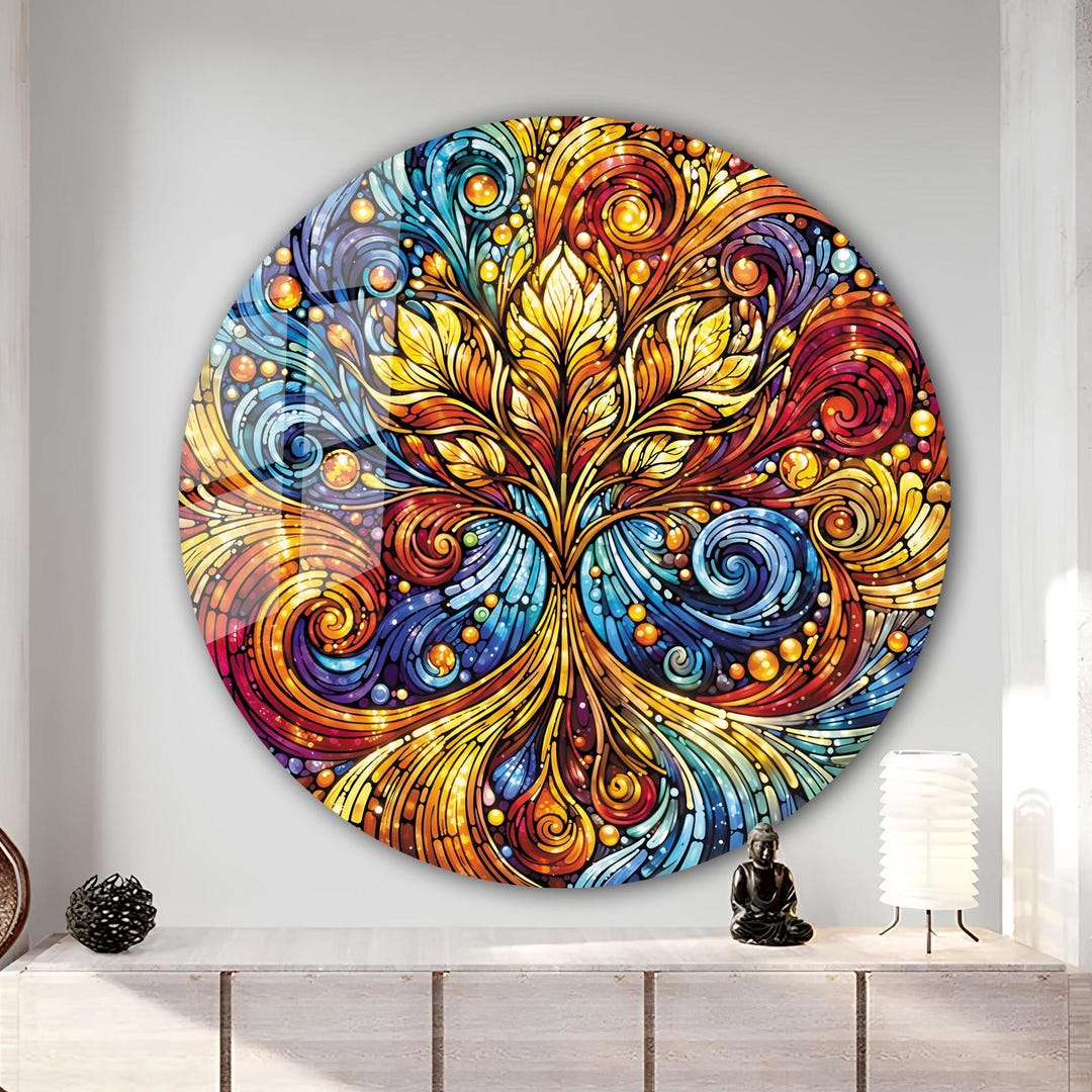 Tree of Life Stained Glass Wall Painting -home&office Wall Art Decor ...