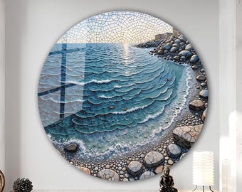 Ocean Beach Glass Wall Art-Round Wall Art-Glass Printing-Extra Large Wall Art-Mega Size Panoramic Print-Under Sea Wall Art-Tropical Beach