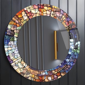 Round Mirror Wall Decor for Bathroom, Glass Wall Decor for Entryway, Living Room Mirror Decor, Tempered Glass Decor, Stained Theme Art