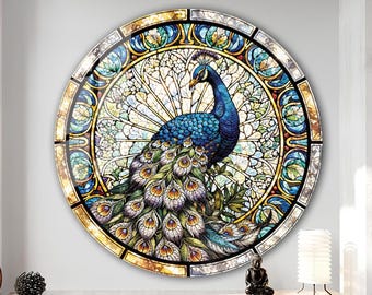 Pfau Schild, Glaspfau, Pfauenkranz Wandkunst, Gartendekoration, Türkranz, gehärtetes Glas Wandkunst