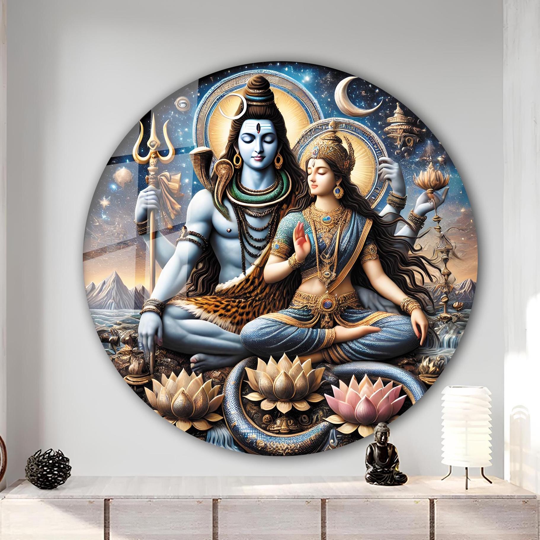 Tempered Glass Wall Art | Hindu Shiva Parvathi Wall Art | Hindu