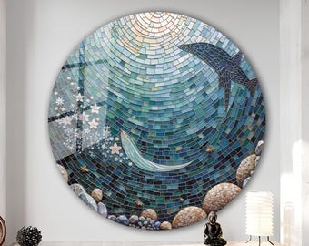Abstract Ocean Beach Glass Wall Art-Round Wall Art-Glass Printing-Extra Large Wall Art-Mega Size Panoramic Print-Sea Wall Art-Tropical Beach