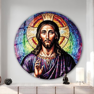 Jesus Tempered Glass Wall Art, Christ Wall Art, Jesus of Nazareth, Stained Glass Art, Glass Printing Wall Art Decor, Religious Wall Art Gift