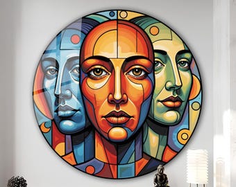 Abstract Faces Wall Art, Tempered Glass Wall Art, Glass Printing, Large Glass Wall Art, Wall Hangings, Cubism Wall Art, Modern Glass