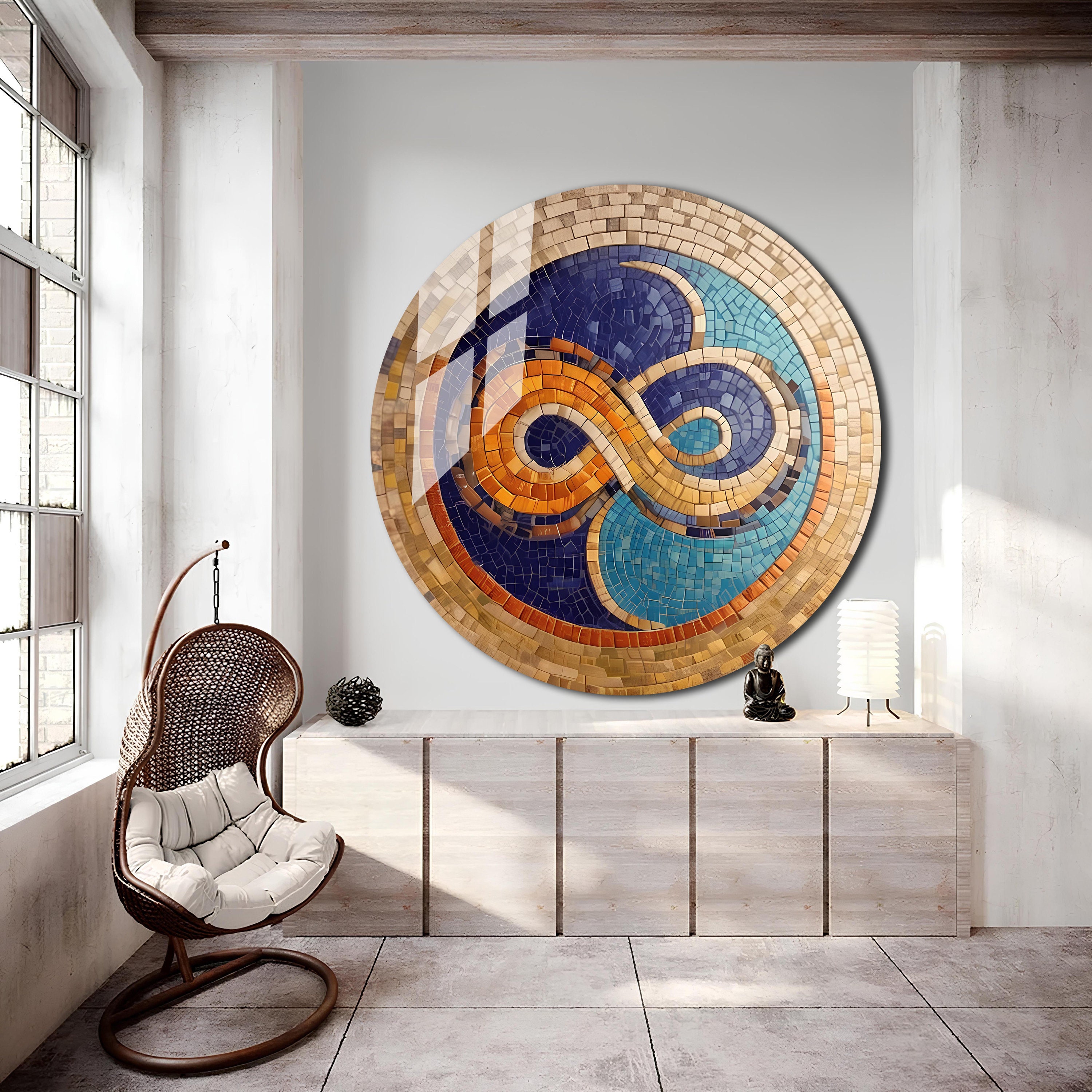 Infinity Symbol Glass Wall Art-round Ancient Mosaic-modern Art-round ...